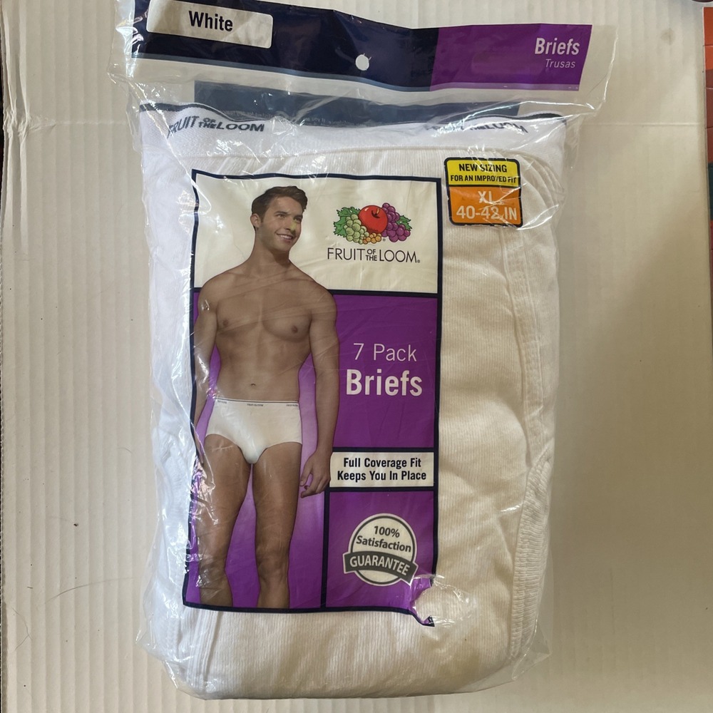 New 2013 Men's Fruit Of The Loom 7 Pack Tables White Cotton Underwear XL 40-42